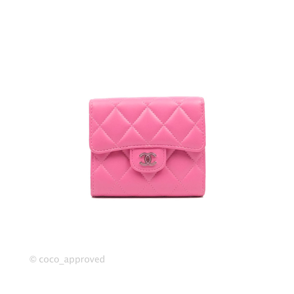 Chanel Classic Flap Wallet Pink Lambskin Silver Hardware