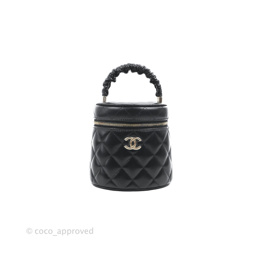 Chanel Small Top Handle Vanity Case Black Shiny Lambskin Gold Hardware 22S