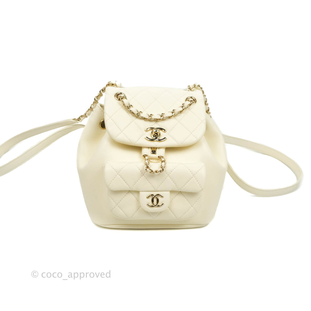 Chanel Quilted Small Duma Drawstring Backpack White Calfskin
