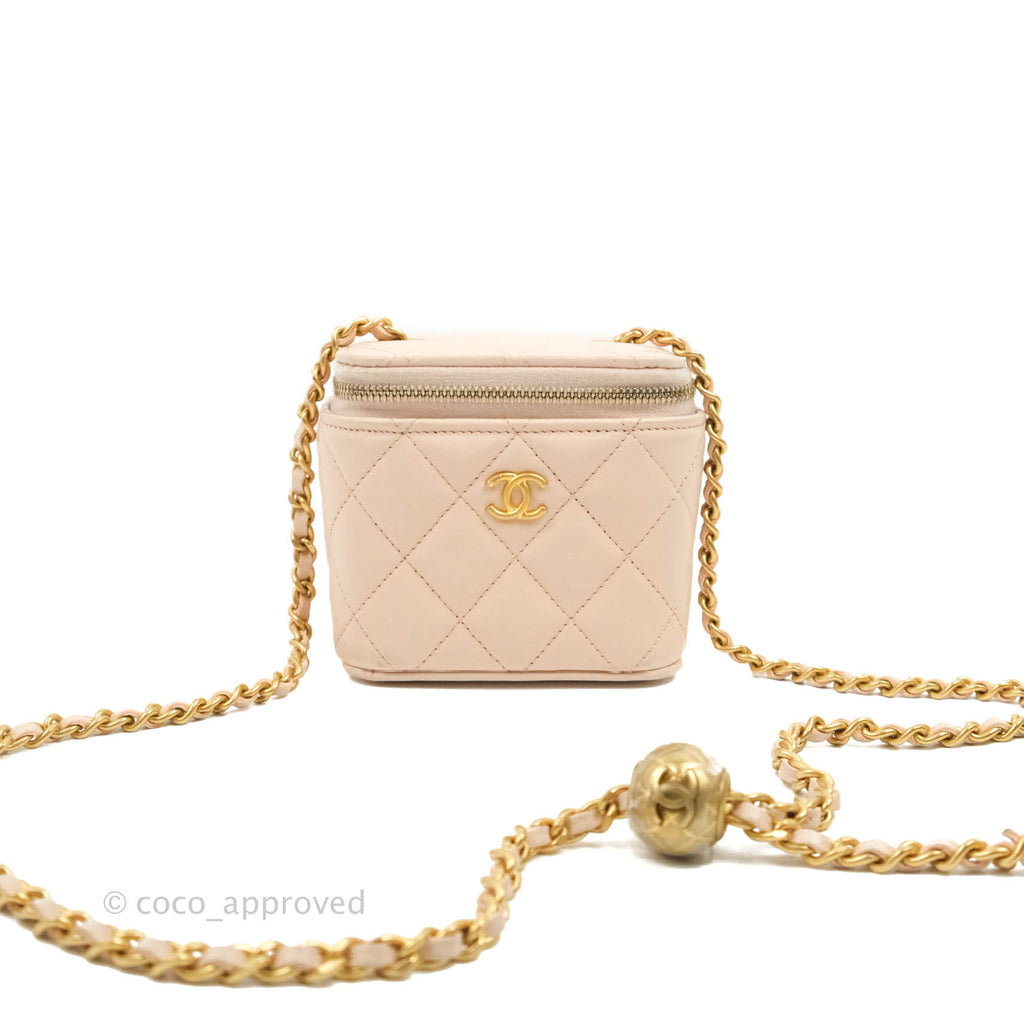 Chanel Classic Mini Pearl Crush Vanity With Chain Light Pink Lambskin Aged Gold Hardware