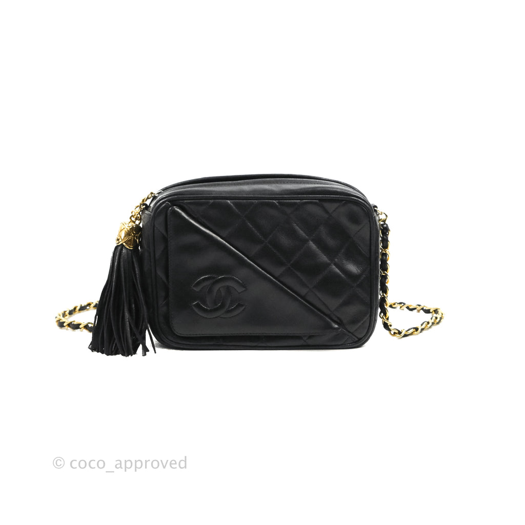 Chanel Vintage Small Camera Bag Black Lambskin Gold Hardware