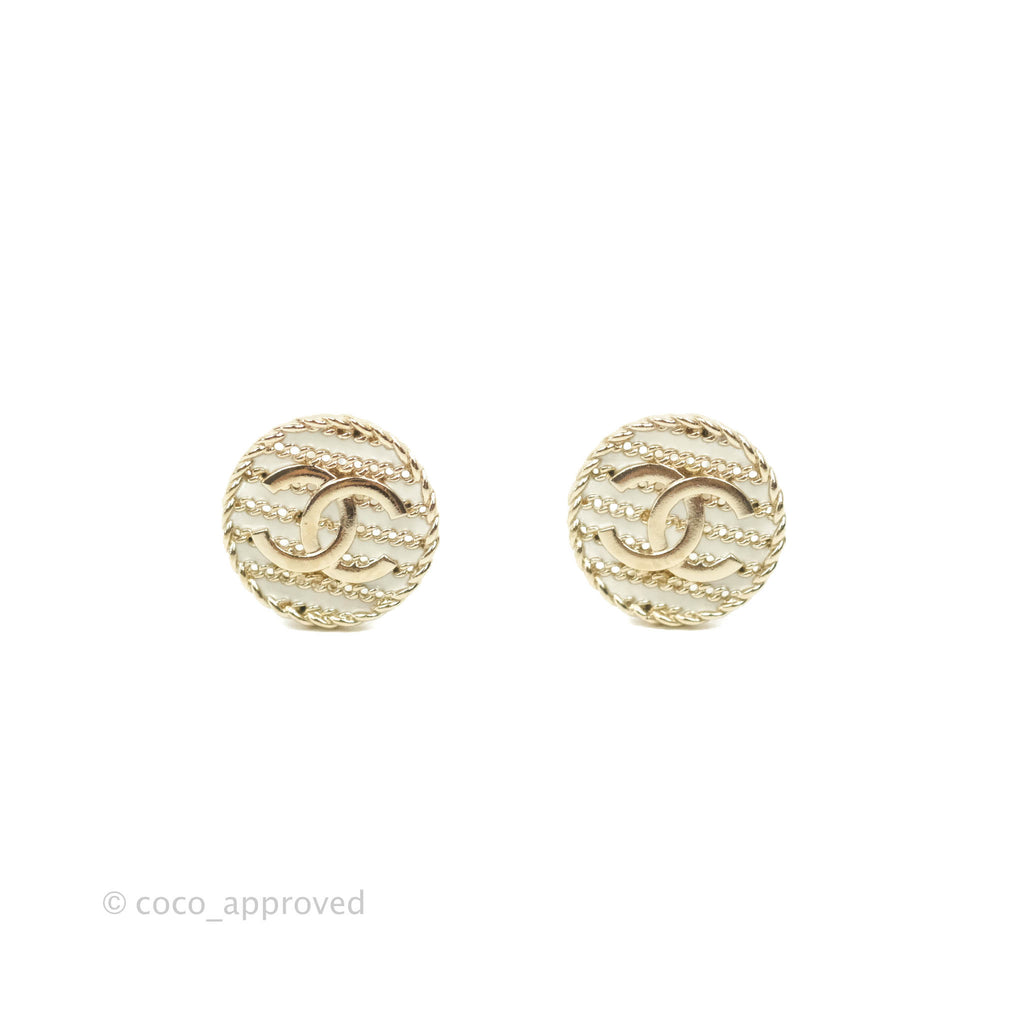 Chanel CC Round Earrings Gold Tone 19C