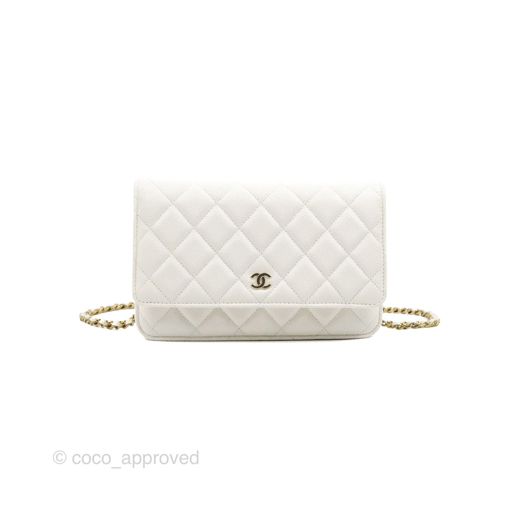 Chanel Quilted Classic Wallet on Chain WOC White Caviar Gold Hardware