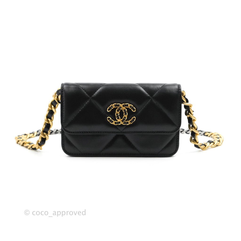 Chanel 19 Mini Clutch with Chain Black Lambskin Mixed Hardware