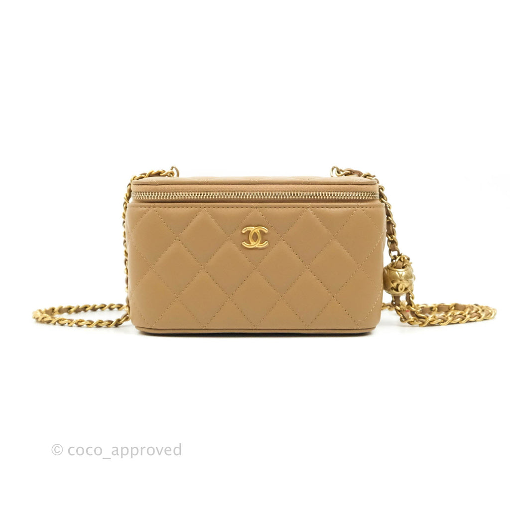 Chanel Pearl Crush Vanity With Chain Dark Beige Lambskin Aged Gold Hardware