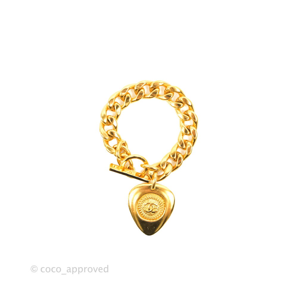Chanel CC Gold Plate Pendant Bracelet Gold Tone 20P