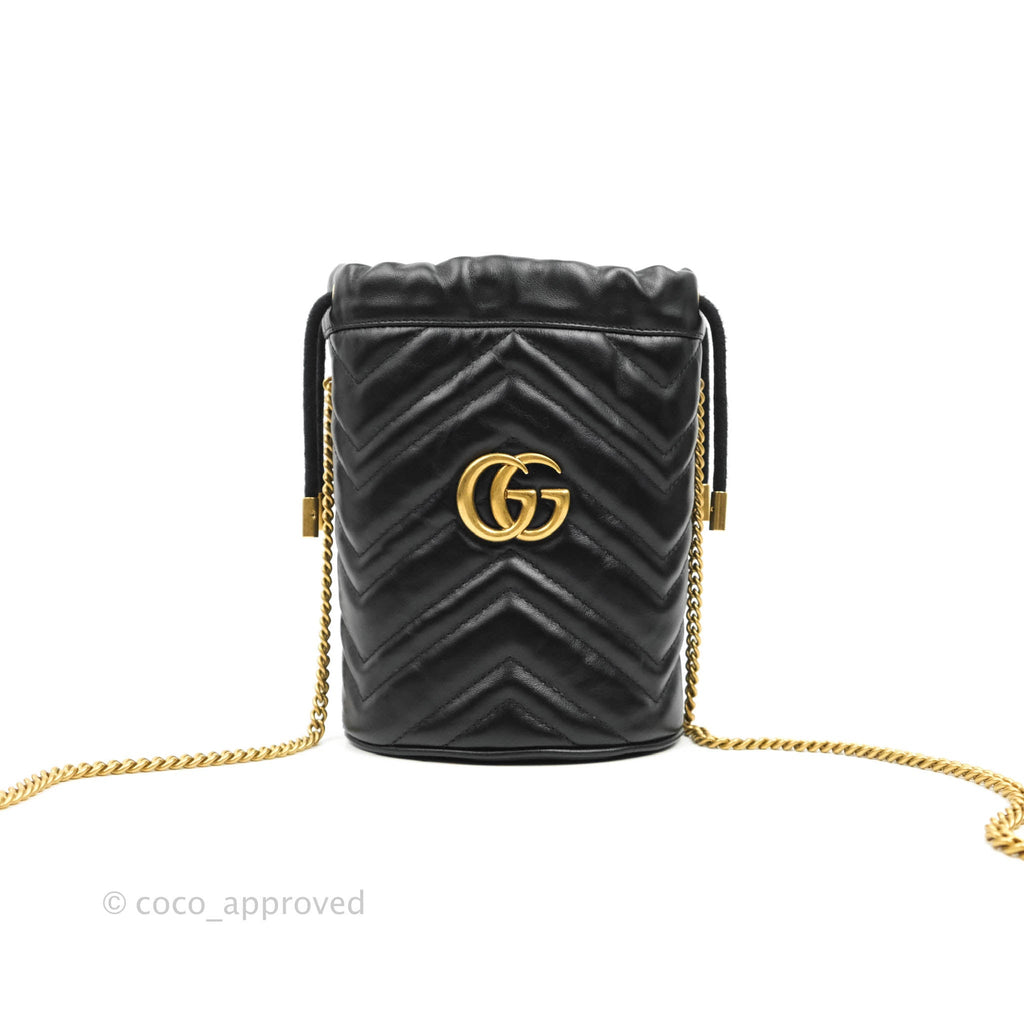 Gucci GG Marmont Mini Leather Bucket Bag Black