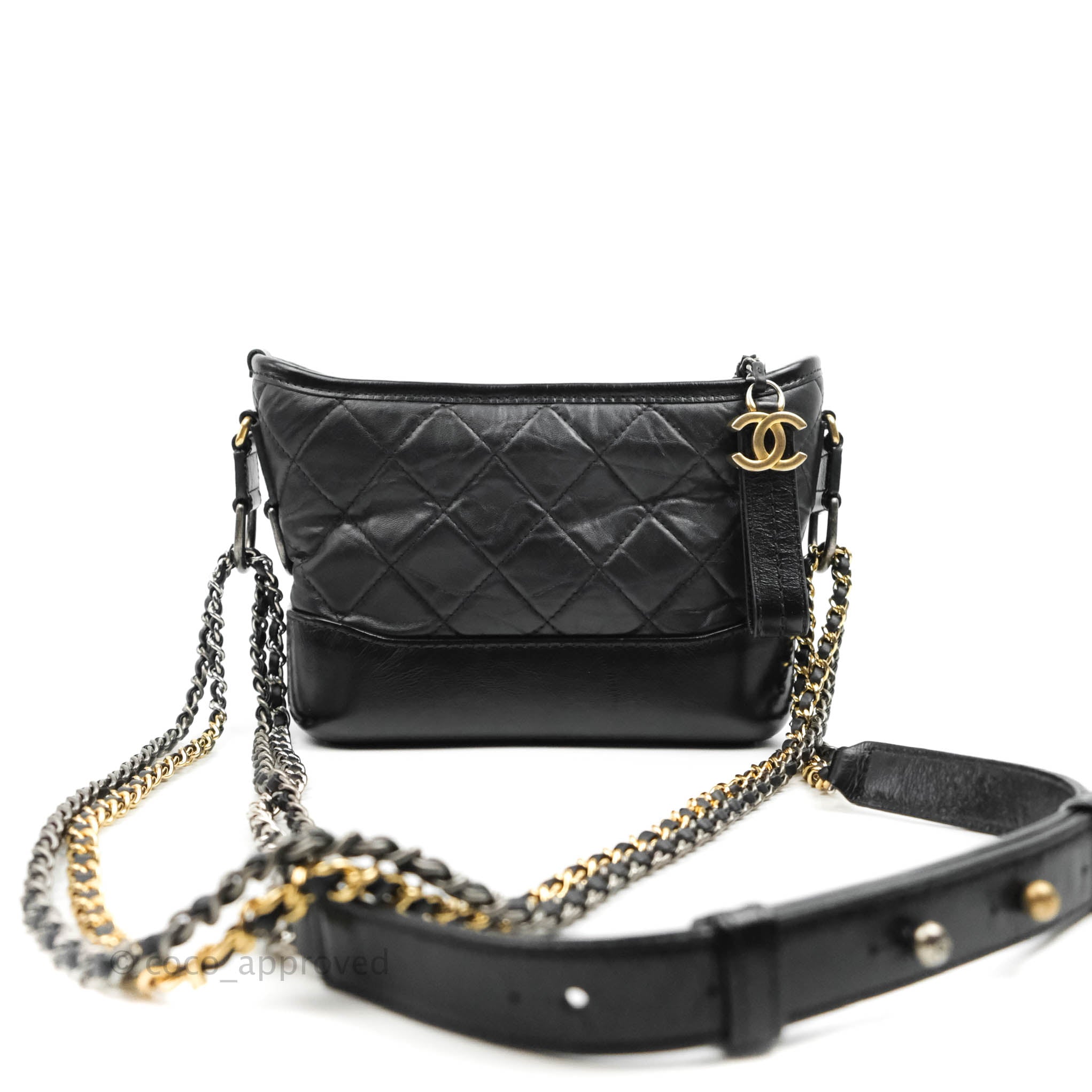 Chanel Quilted Small Gabrielle Hobo Black Aged Calfskin Mixed Hardware