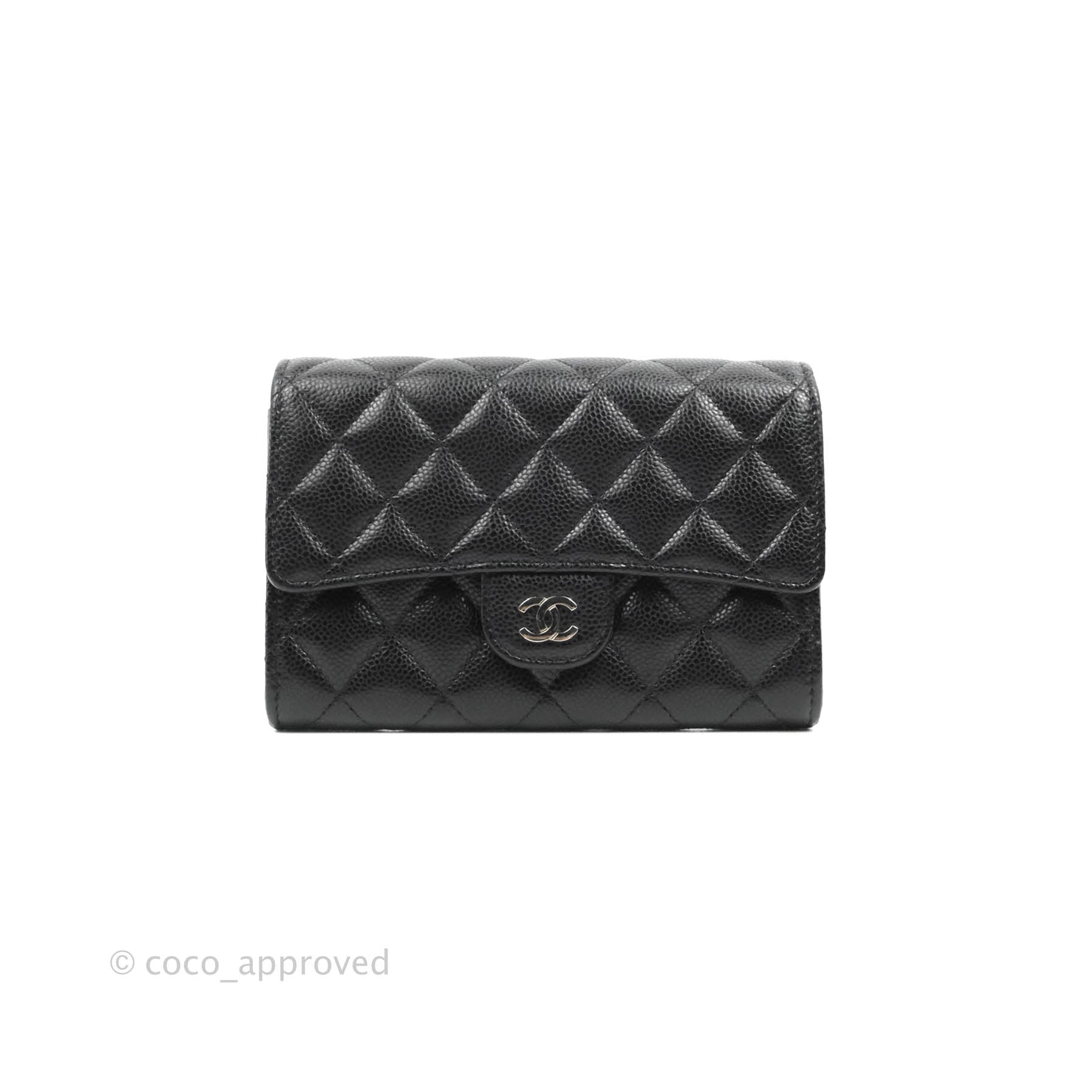 Chanel Classic Quilted Medium Flap Wallet Black Caviar Silver Hardware –  Coco Approved Studio