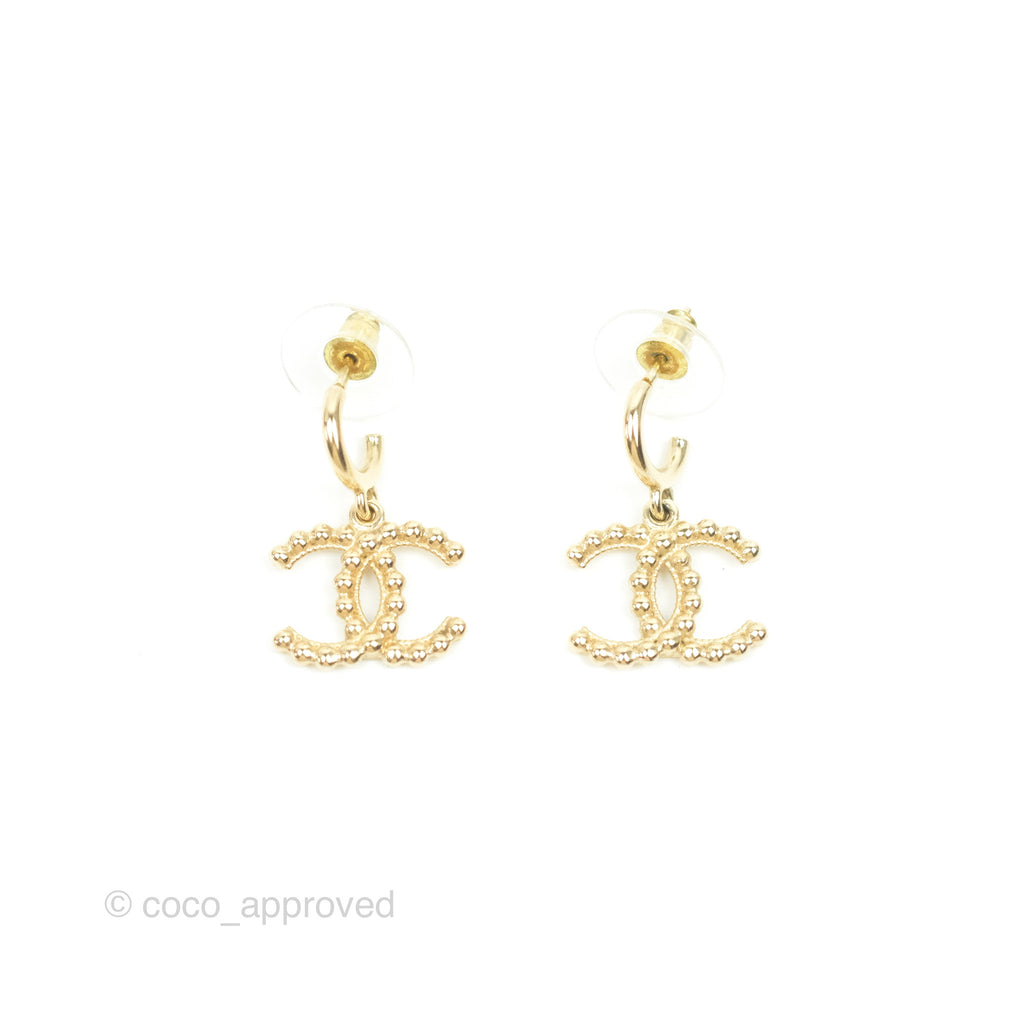 Chanel CC Drop Hoop Earrings Gold Tone 22C