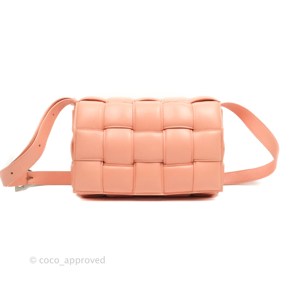 Bottega Veneta Padded Cassette Shoulder Bag Intrecciato Pink Lambskin Silver Hardware