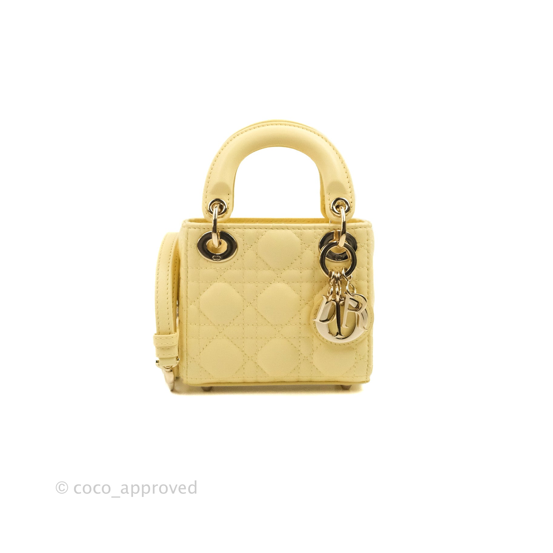 Dior かんざし DIOR イエロー Christian Dior Micro Lady Dior Cannage Pale Yellow Lambskin Gold