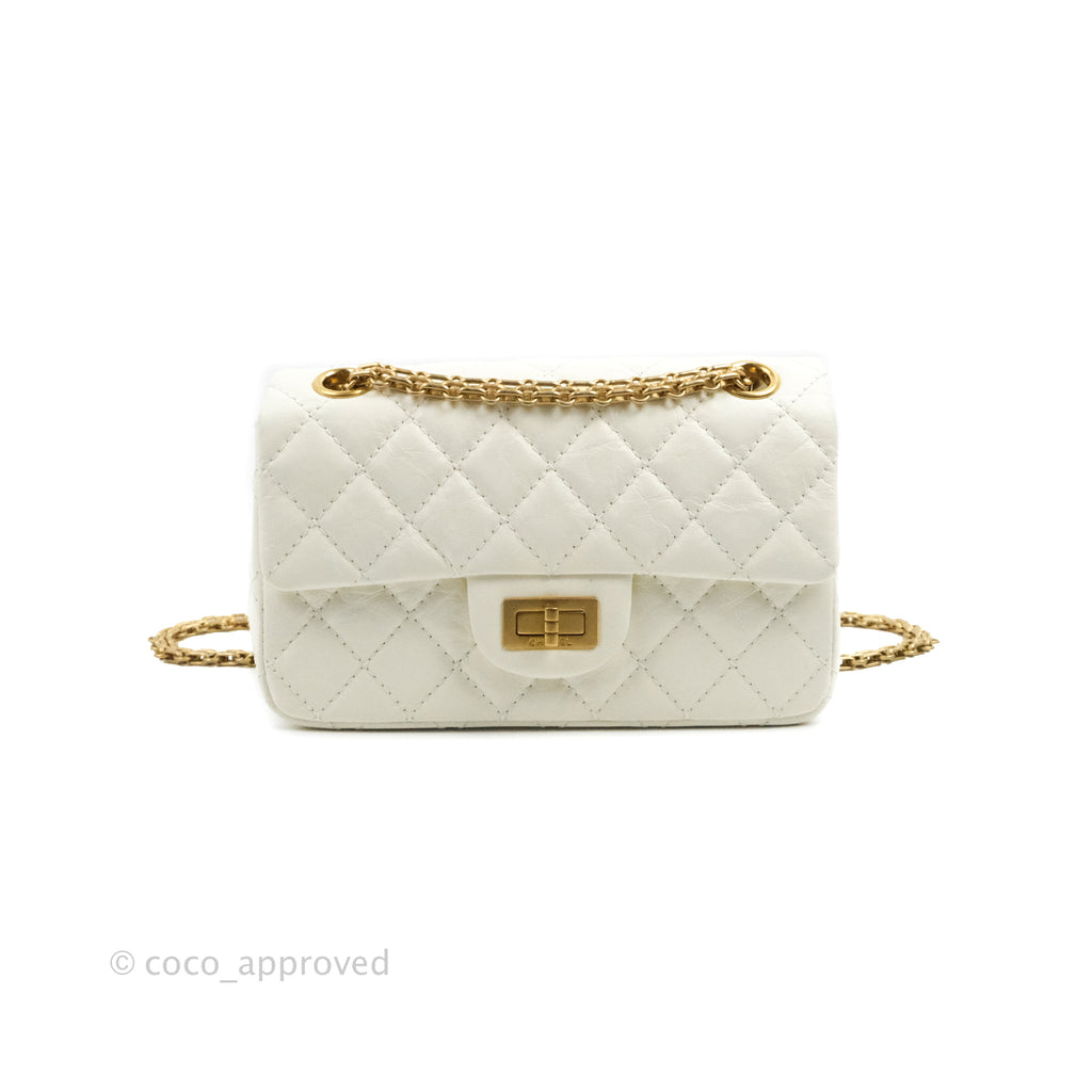 Chanel Mini Reissue 224 White Aged Calfskin Aged Gold Hardware