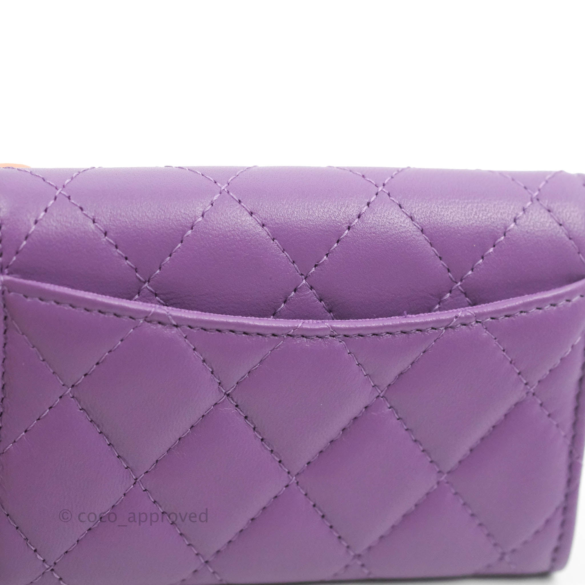 Lilac Pink Caviar Quilted CC Flap Card Holder Gold Hardware, 2023