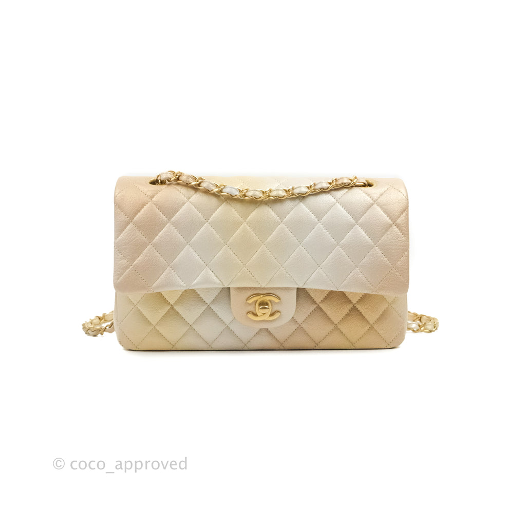 Chanel Classic Quilted M/L Medium Flap Ombre Metallic Goatskin Gold Hardware