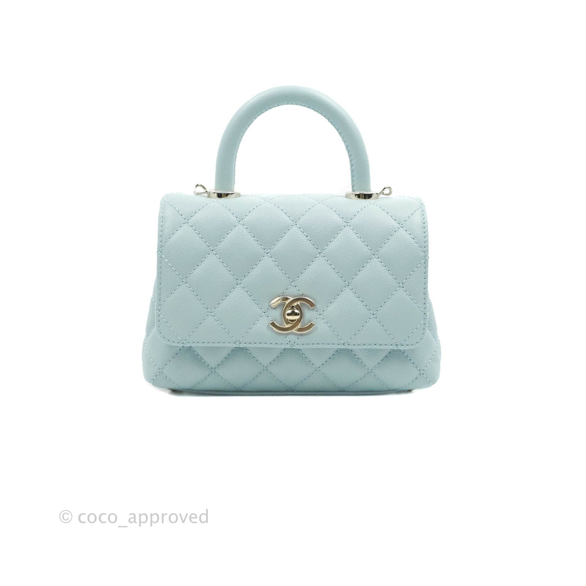 Chanel Coco Handle, Small Light Blue Caviar with Light Gold