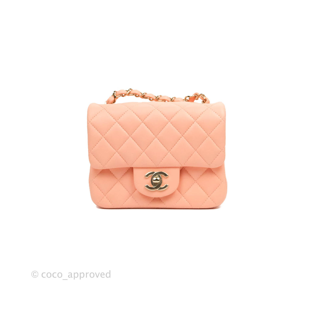 Chanel Quilted Mini Square Beige Pink Lambskin Gold Hardware