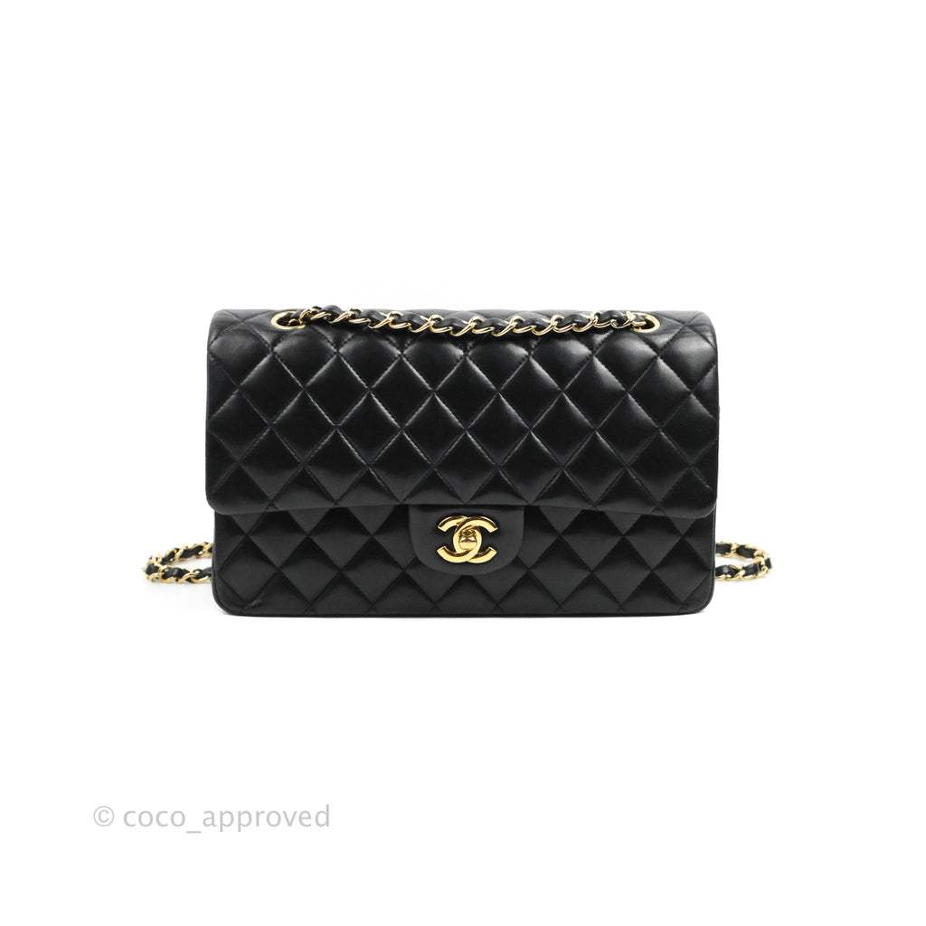 Chanel Classic M/L Medium Double Flap Black Lambskin Gold Hardware