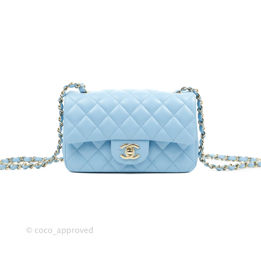 Chanel Quilted Mini Rectangular Flap Blue Lambskin Gold Hardware