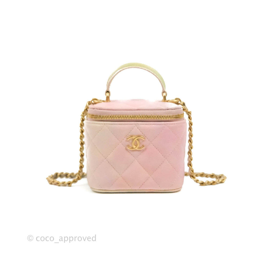 Chanel Mini Top Handle Vanity With Chain Rainbow Lambskin Aged Gold Hardware