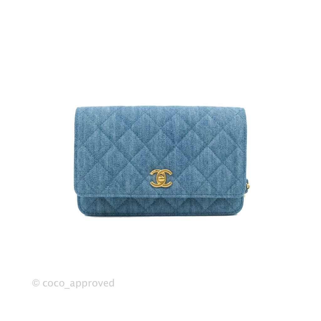 Chanel Quilted Pearl Crush Wallet on Chain WOC Denim Aged Gold Hardware