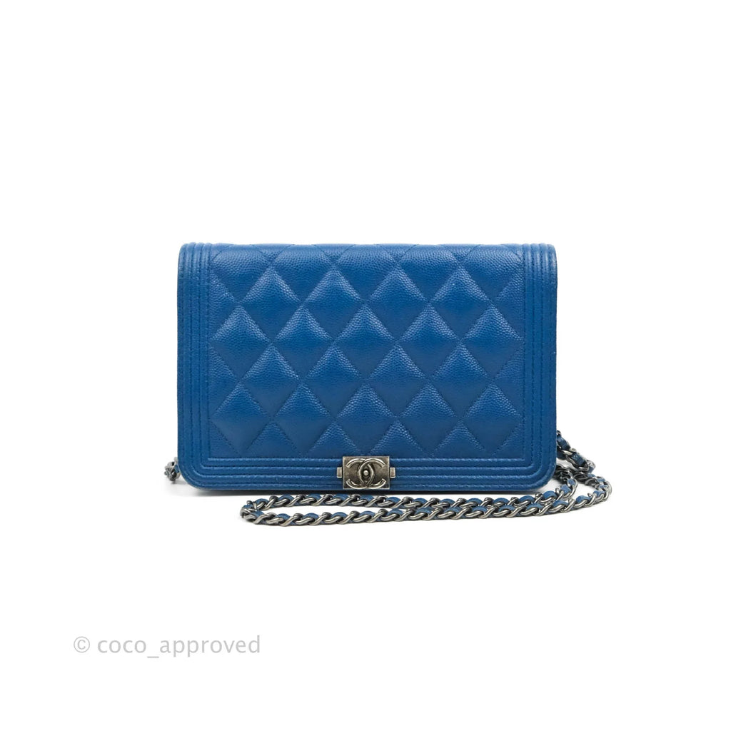 Chanel Quilted Boy Wallet on Chain WOC Blue Caviar Ruthenium Hardware