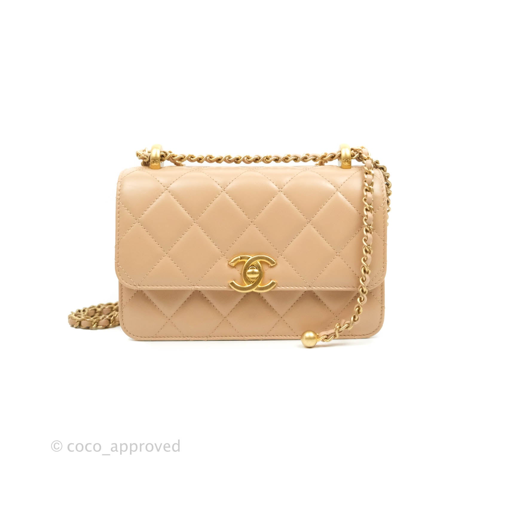 Chanel Quilted Mini Perfect Fit Adjustable Beige Calfskin Gold Hardware 21A