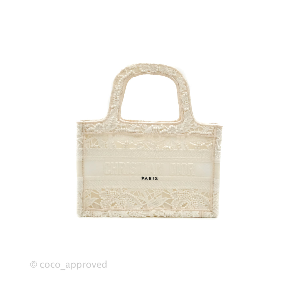 Dior Mini Book Tote Natural Macramé-Effect Embroidery