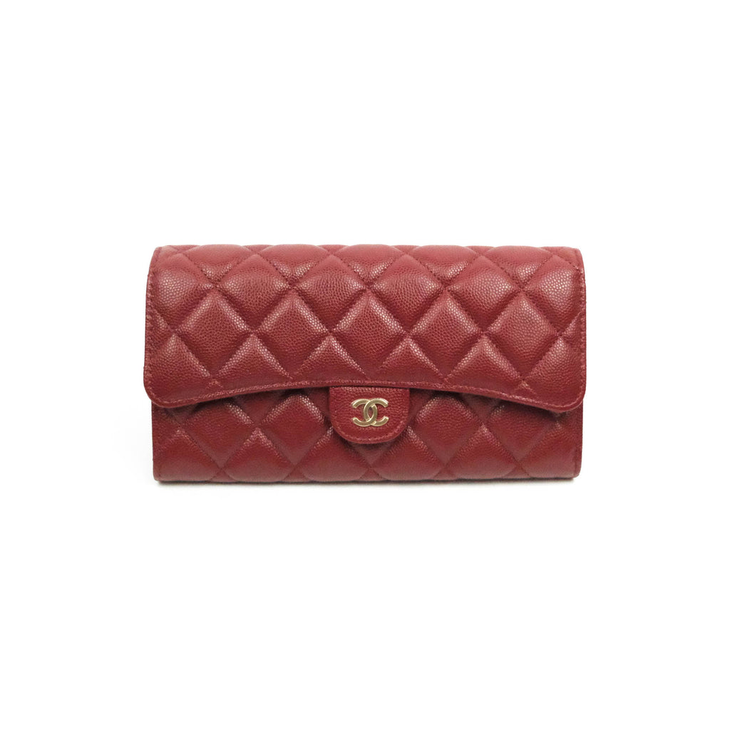 Chanel Caviar Quilted Long Flap Wallet Burgundy Caviar Gold Hardware