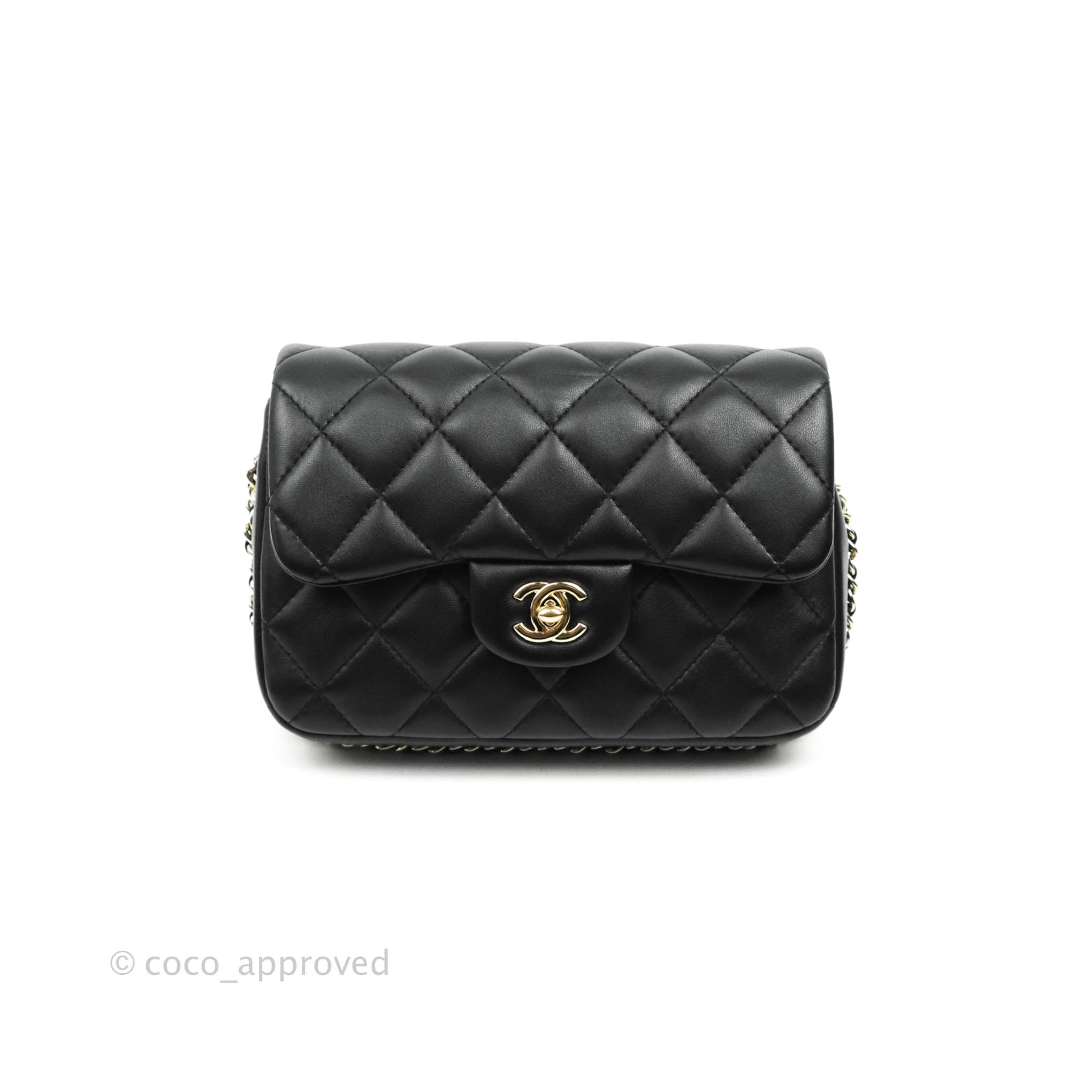 Chriselle Series 2 Mini Camera Flap Bag with Bijoux Chain and Pearl Crush Black  Lambskin 24K GHW – Pretty Vintage Puffs