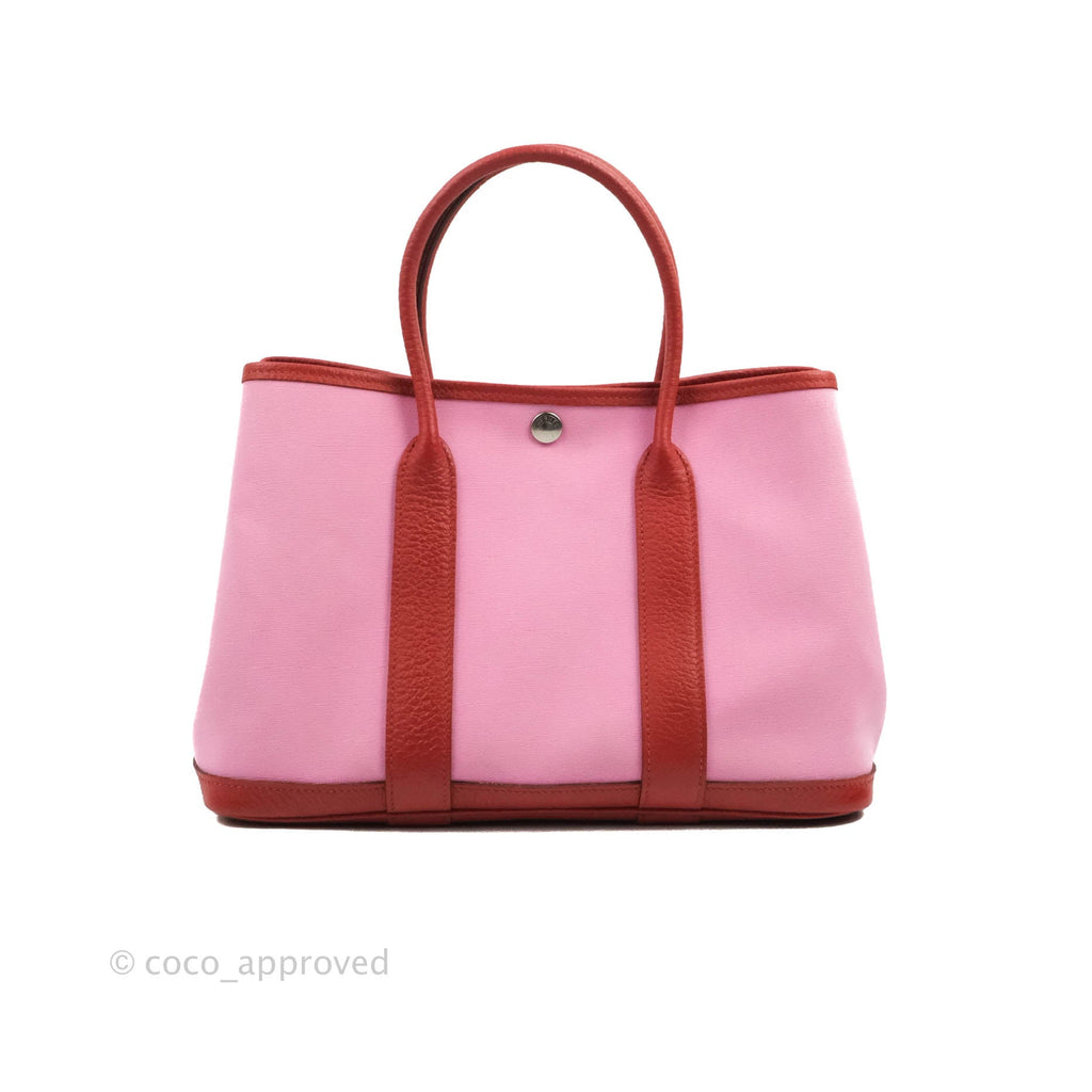 Hermes Garden Party 30cm Rose Texas/Rouge H Canvas/Leather PHW
