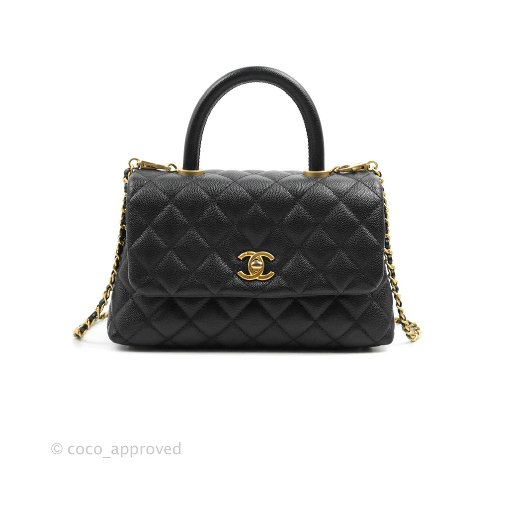 Chanel Small Coco Handle Black Caviar Aged Gold Hardware