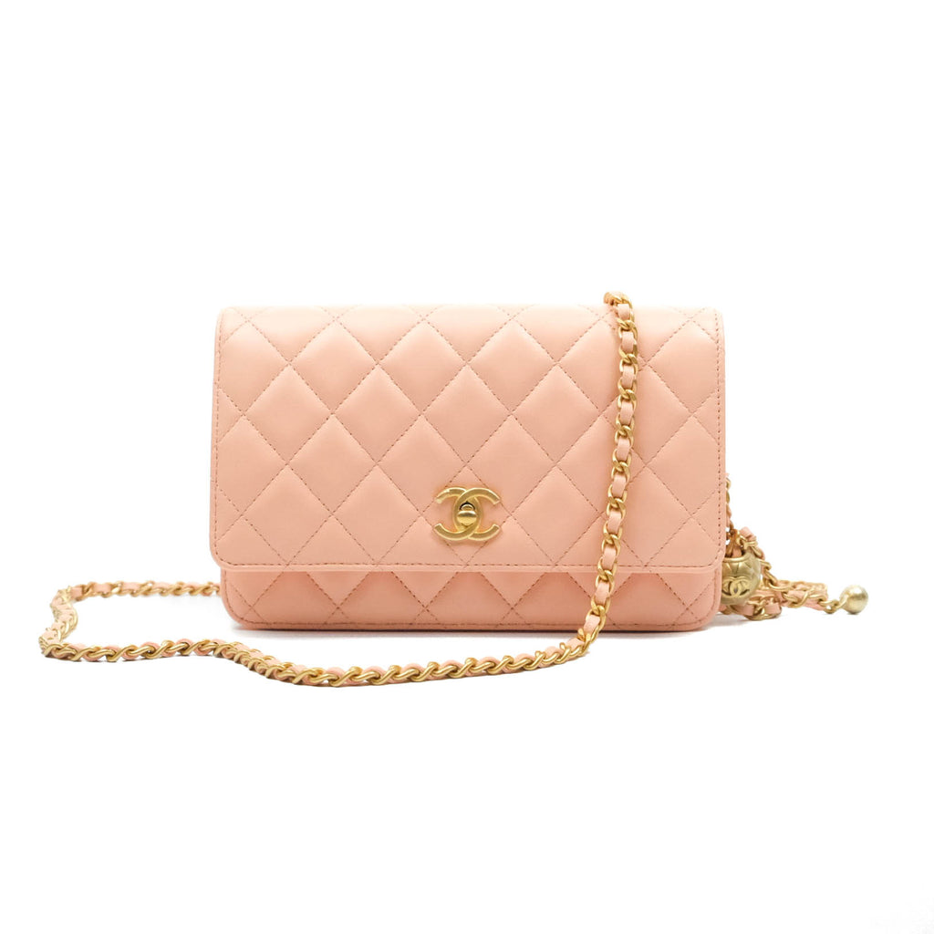 Chanel Quilted Pearl Crush Wallet on Chain WOC Light Pink Lambskin Aged Gold Hardware