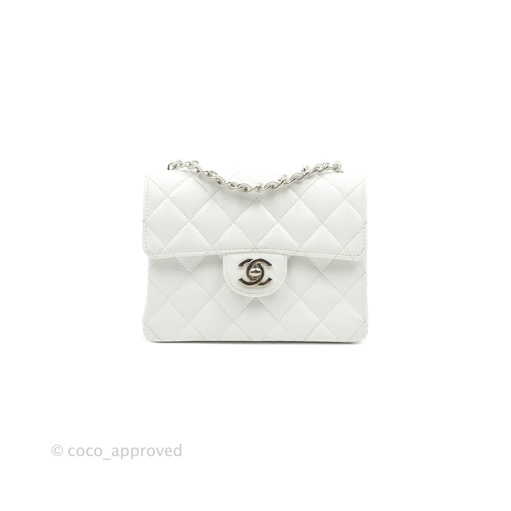 Chanel Quilted Vintage Mini Square Flap White Caviar Silver Hardware