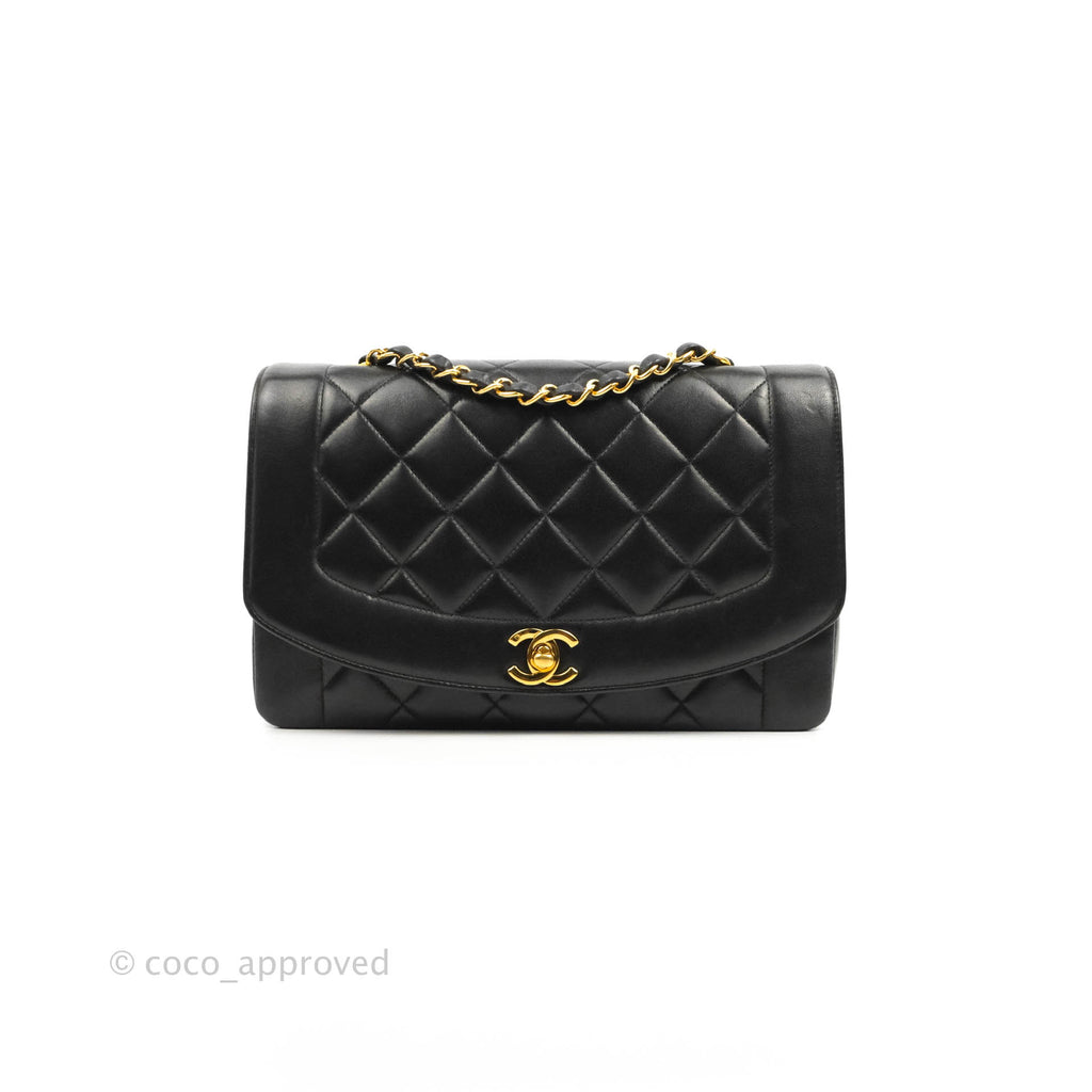 Chanel Vintage Quilted Medium Classic Diana Flap Bag Black Lambskin 24K Gold Hardware