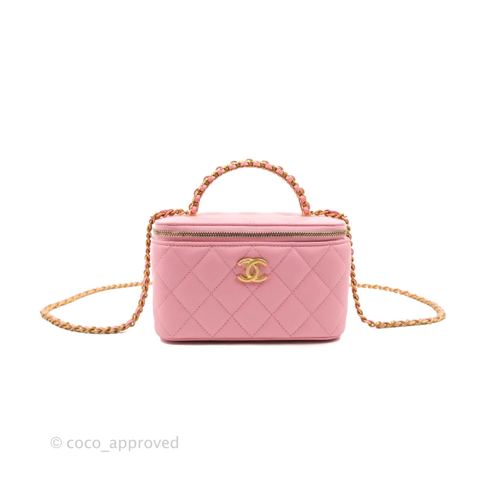Chanel Vanity Rectangular with Top Handle Pick Me Up Pink Lambskin Aged Gold Hardware 22S