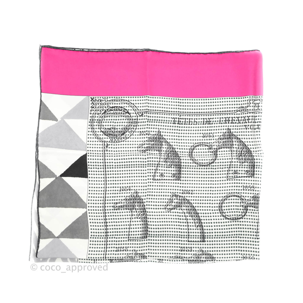 Hermes White Indian Pink Manufacture De Boucleries Scarf 90 Blanc/Rose Indien