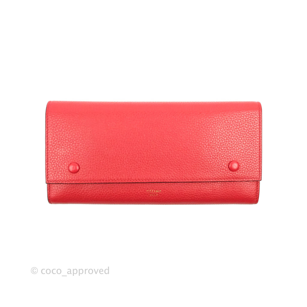 Celine Large Multifunction Flap Wallet Red Grained Leather