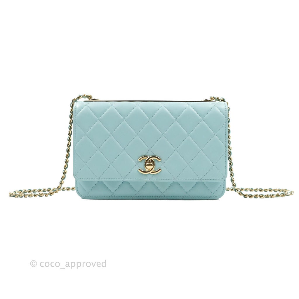 Chanel Trendy CC Quilted Classic Wallet on Chain WOC Tiffany Blue Lambskin Gold Hardware
