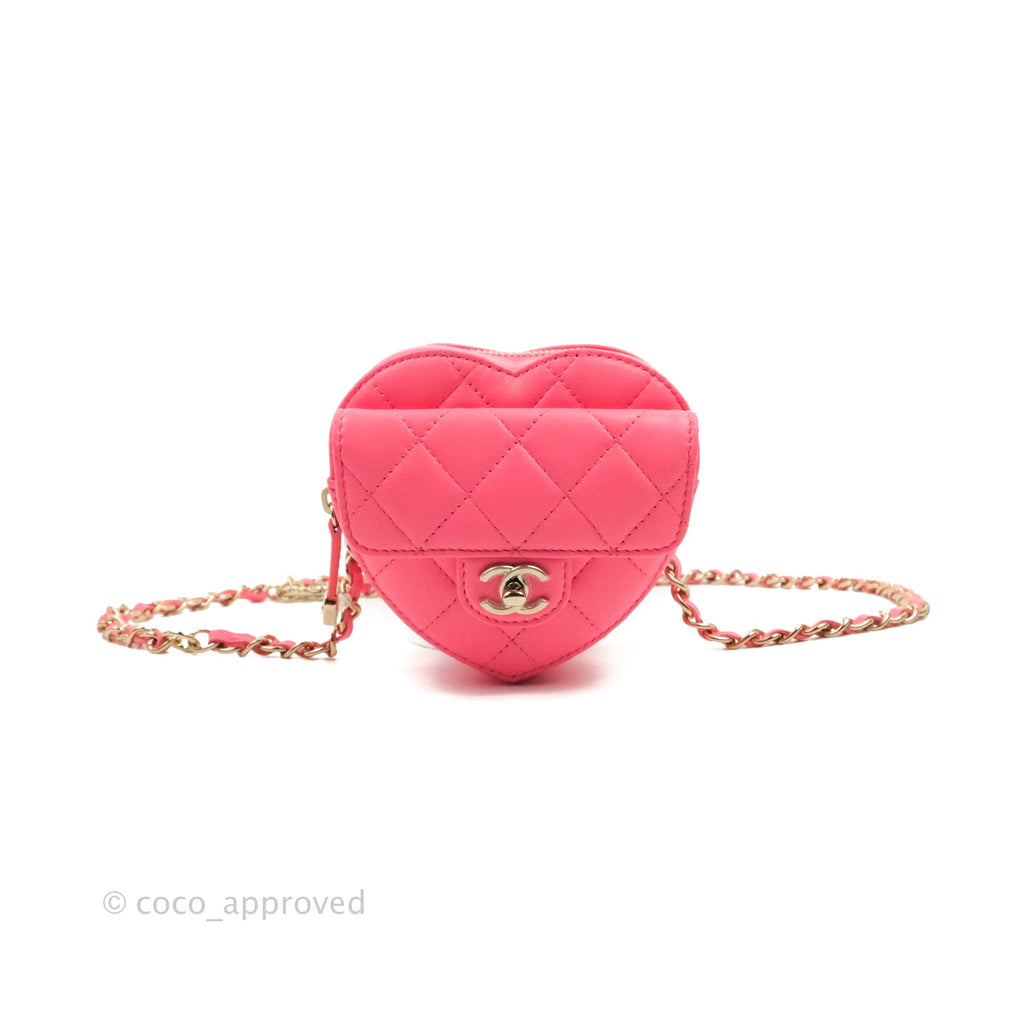 Chanel Mini Heart Belt Bag Pink Lambskin Gold Hardware 22S