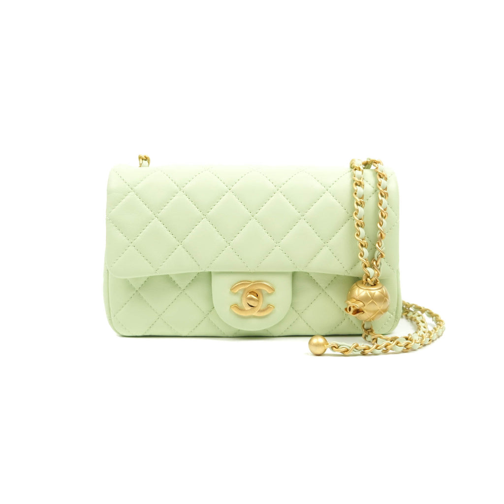 Chanel Mini Rectangular Pearl Crush Avocado Green Lambskin Aged Gold Hardware 22C