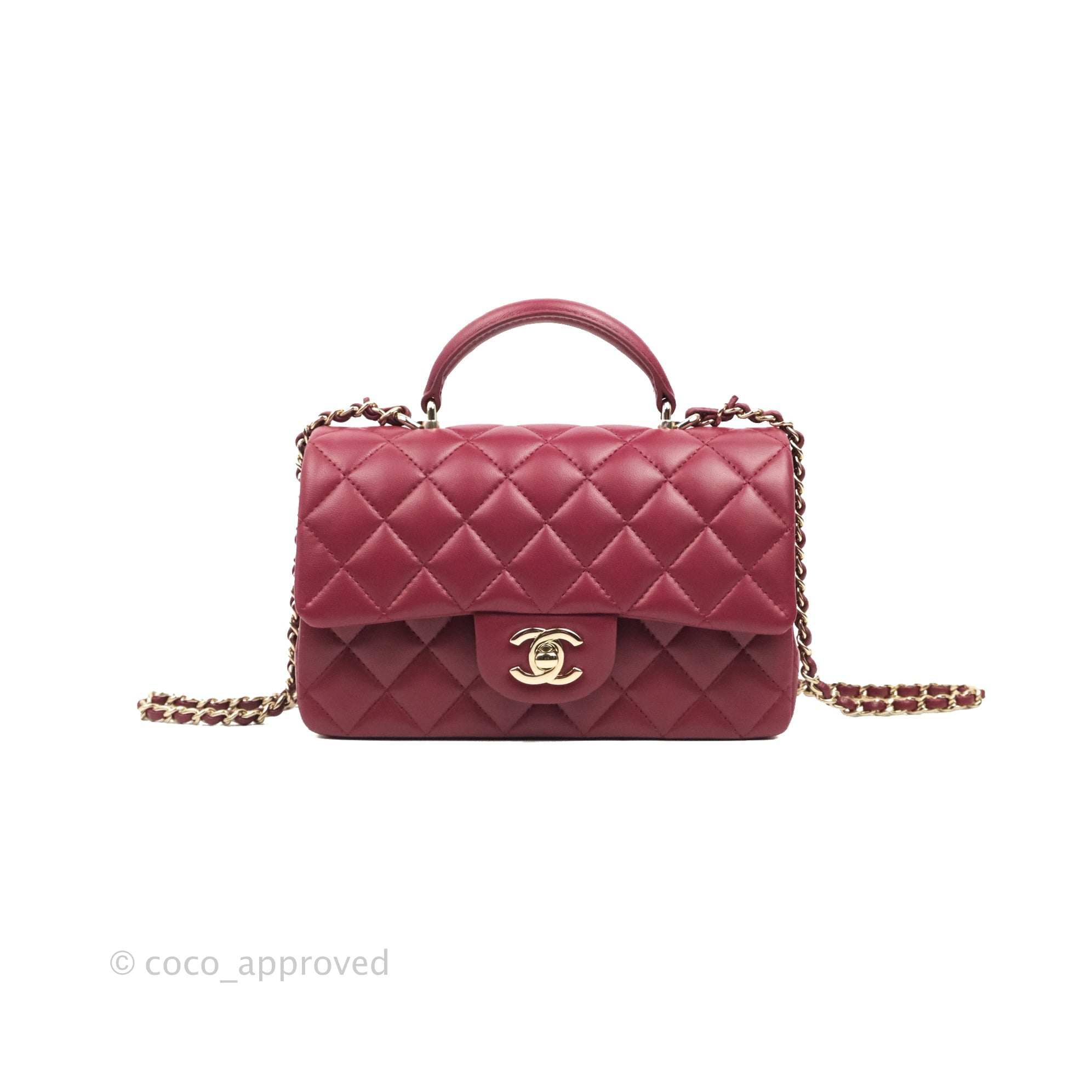 Chanel Mini Rectangular Flap Bag with Top Handle Burgundy Lambskin Light  Gold Hardware