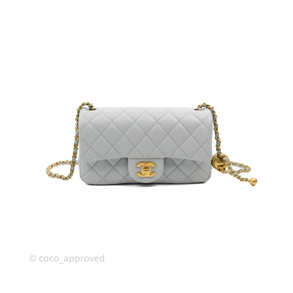 Chanel Quilted Mini Rectangular Pearl Crush Light Grey Lambskin Aged Gold Hardware