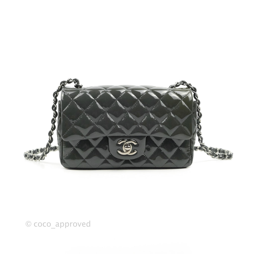Chanel Quilted Mini Rectangular Dark Grey Patent Silver Hardware