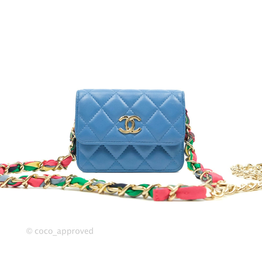 Chanel Ribbon Belt Bag Blue Lambskin Gold Hardware