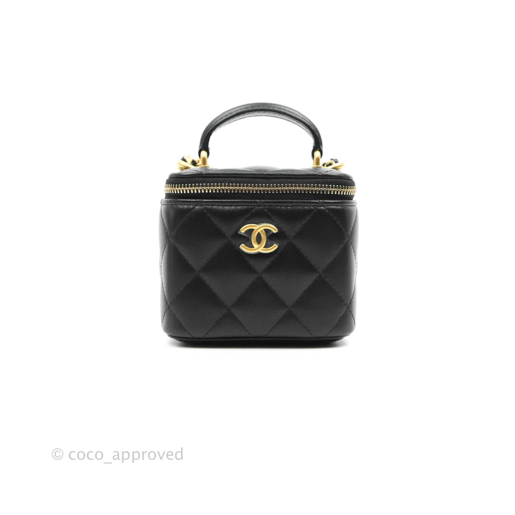 Chanel Mini Top Handle Vanity With Chain Black Lambskin Gold Hardware