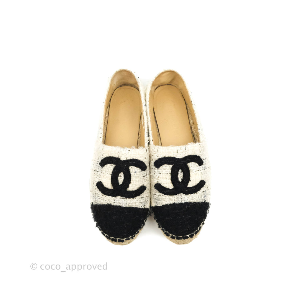 Chanel CC Espadrilles Tweed Black White Size 36