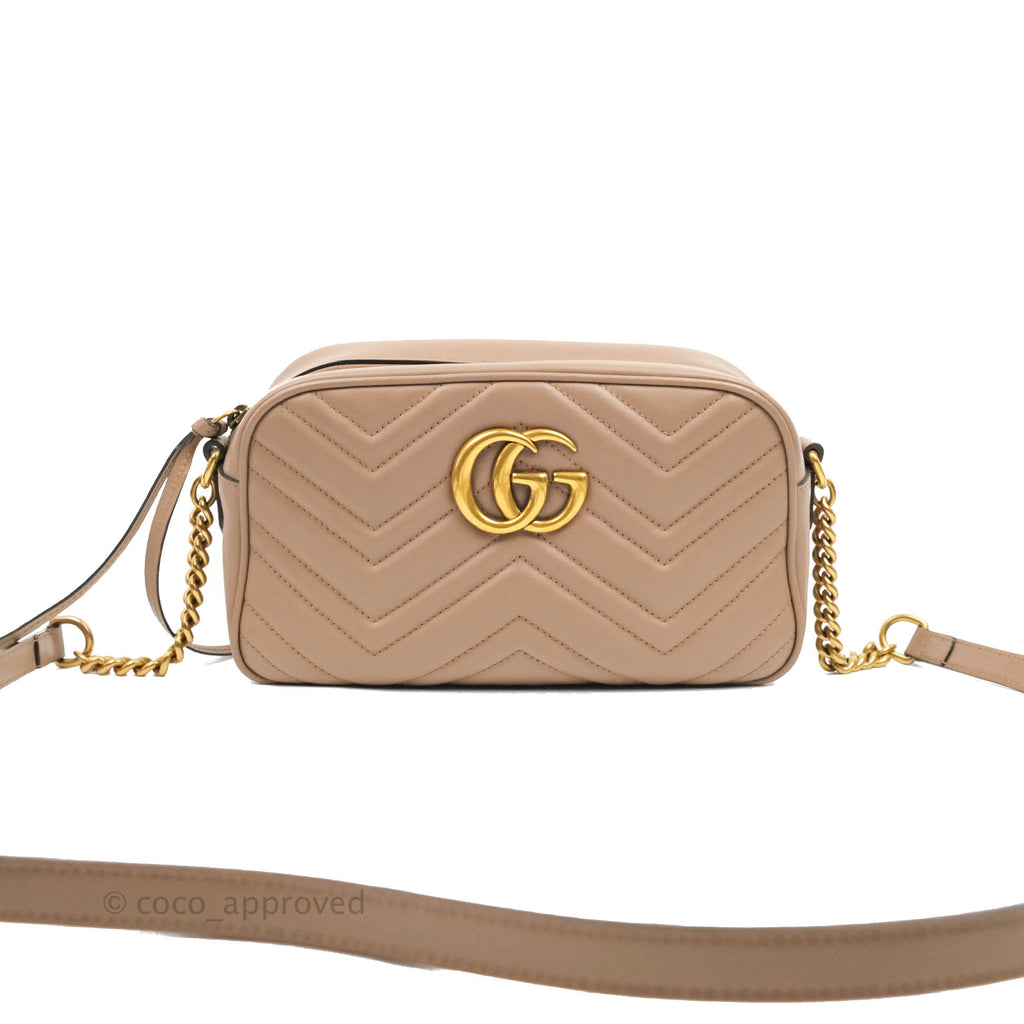 Gucci Small Matelasse GG Marmont Camera Bag Dusty Pink Calfskin Gold Hardware