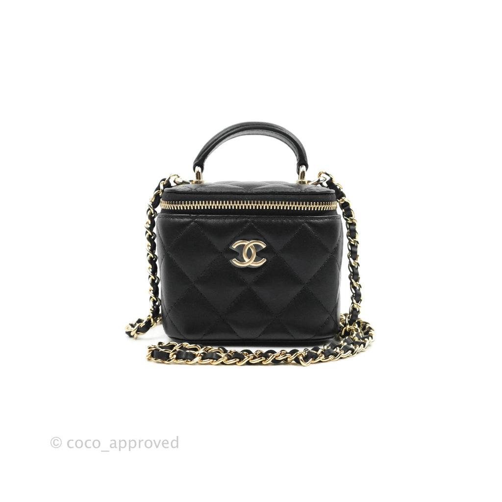 Chanel Mini Top Handle Vanity With Chain Black Lambskin Gold Hardware