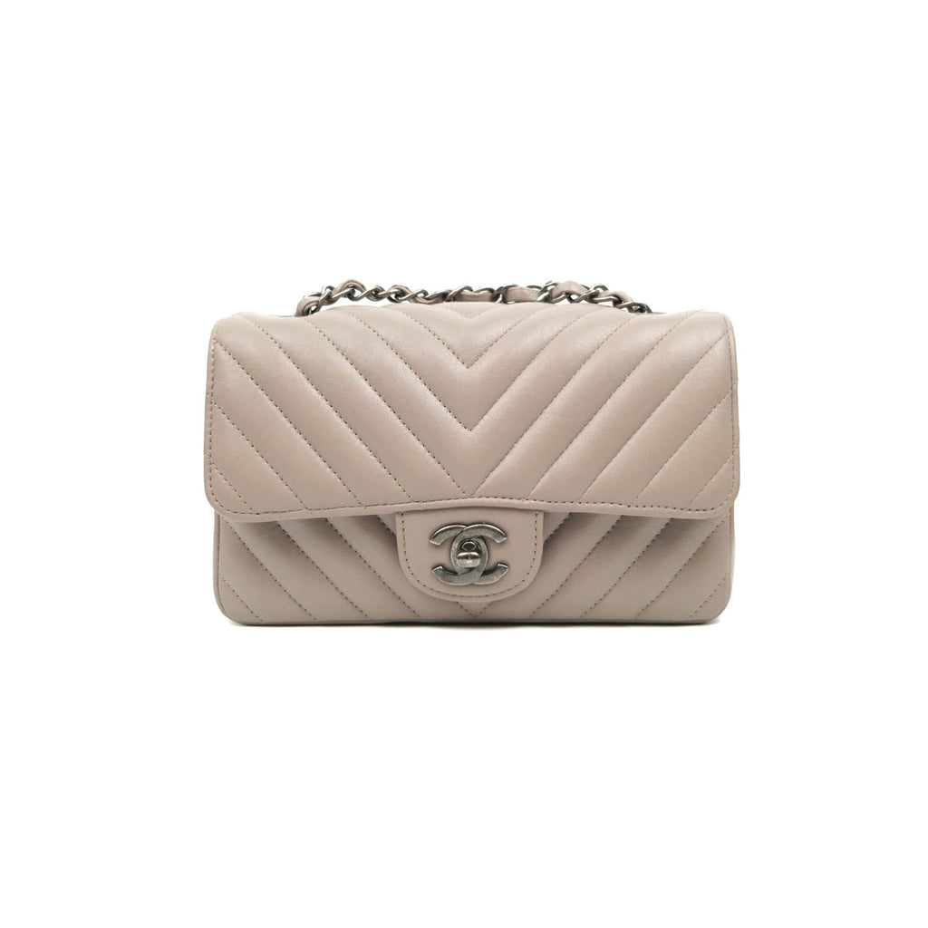 Chanel Chevron Mini Rectangular Flap Iridescent Grey Crumpled Calfskin Ruthenium Hardware